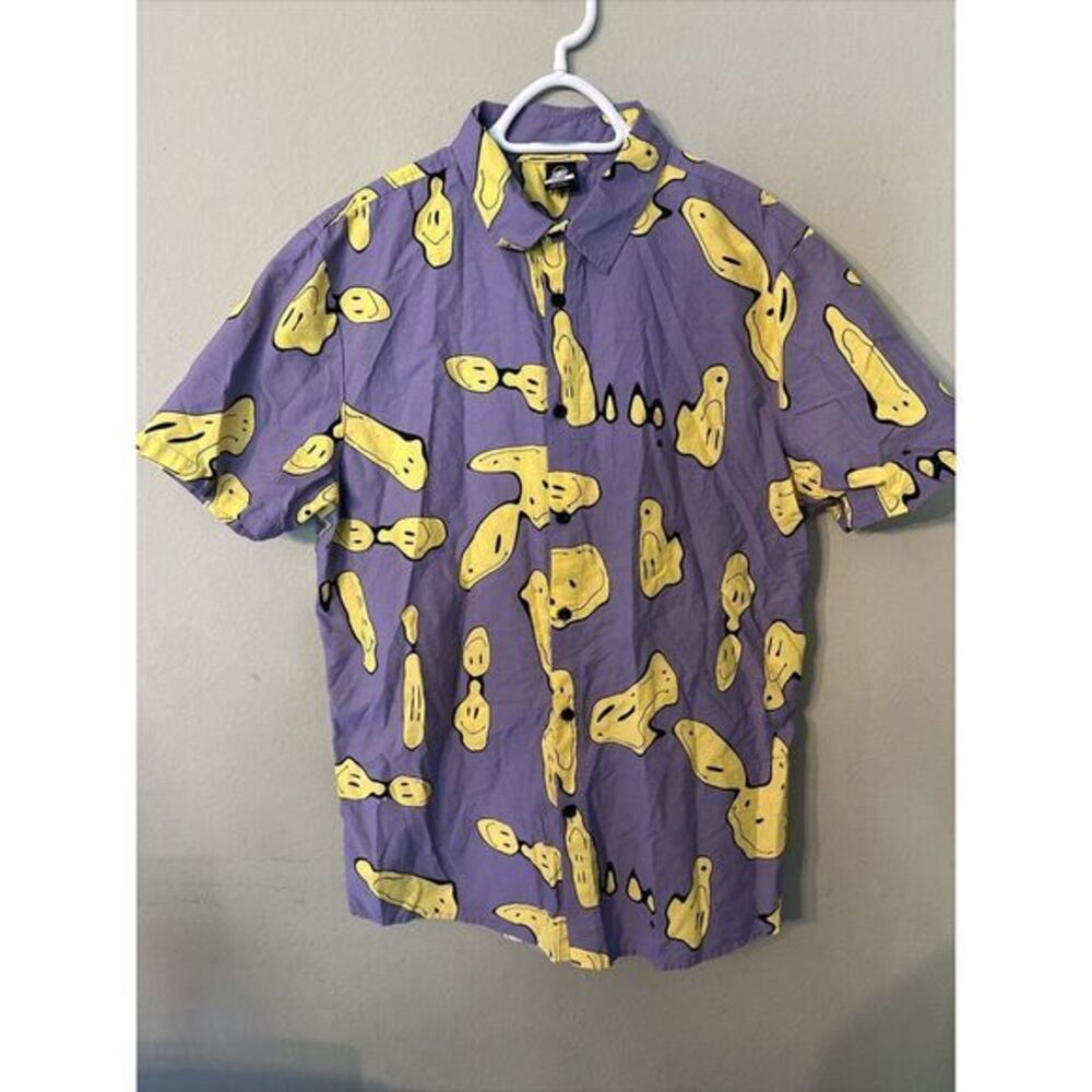 Neff Mens XL‎ Button Up Shirt Purple Happy Face Hawaiian Style